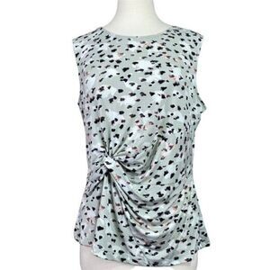 DKNY Cheetah Print Sleeveless Blouse Side Knot LG
